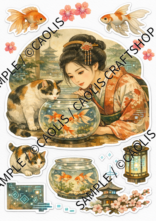 Glitching Goldfish & Kimono Girl 　お嬢と金魚鉢