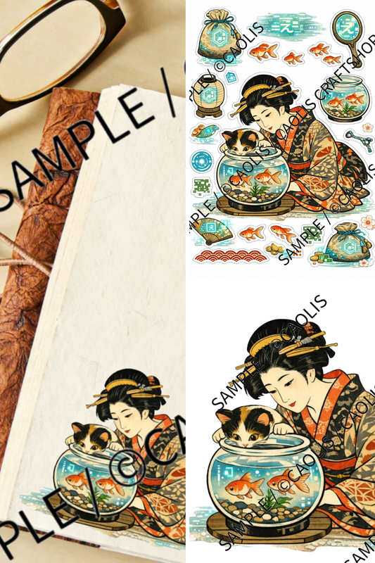 Traditional Goldfish & Ukiyo-e Beauty　お嬢と金魚鉢（浮世絵Ver)